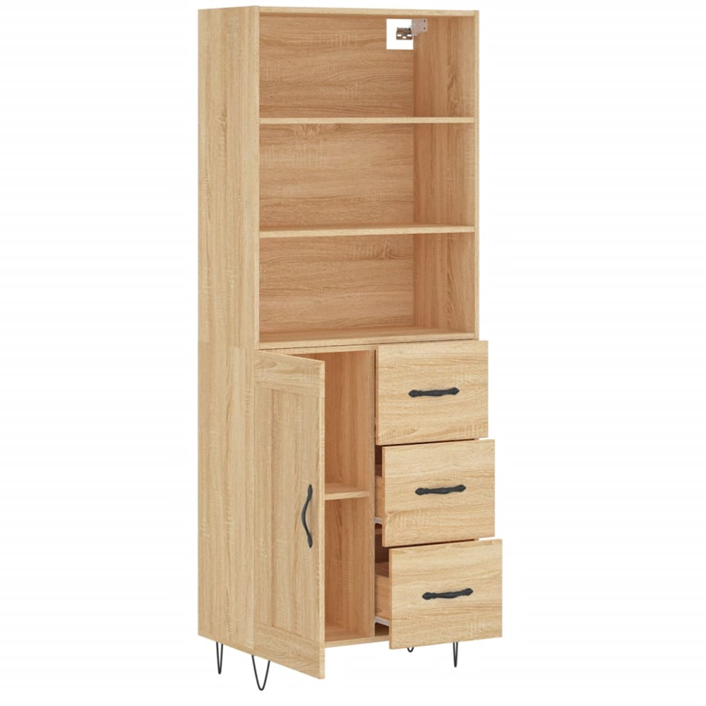 vidaXL Single Door 3 Drawer 3 Shelf Sonoma Oak Highboard with Metal Legs Image 4