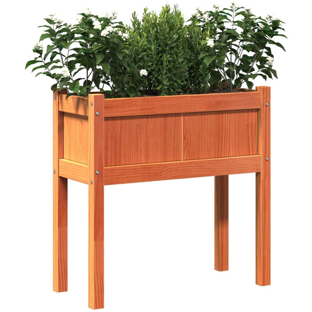 vidaXL Wax Brown Solid Pine Wood Raised Garden Planter with Legs 70 x 70 x 31cm Image 3