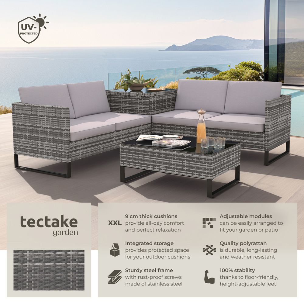 tectake Ostuni 4 Seater Grey Rattan Garden Lounge Set with Storage Box Image 6