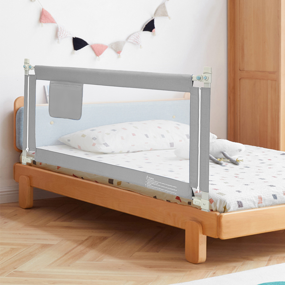 Costway Grey Adjustable Bed Rail with Storage Pocket 145cm Image 2