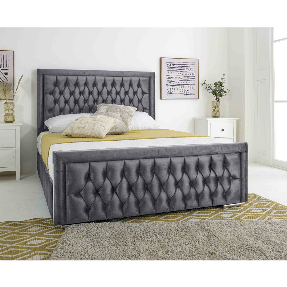Eleganza Paloma Single Steel Plush Velvet Bed Frame with Headboard and Footboard Image 2