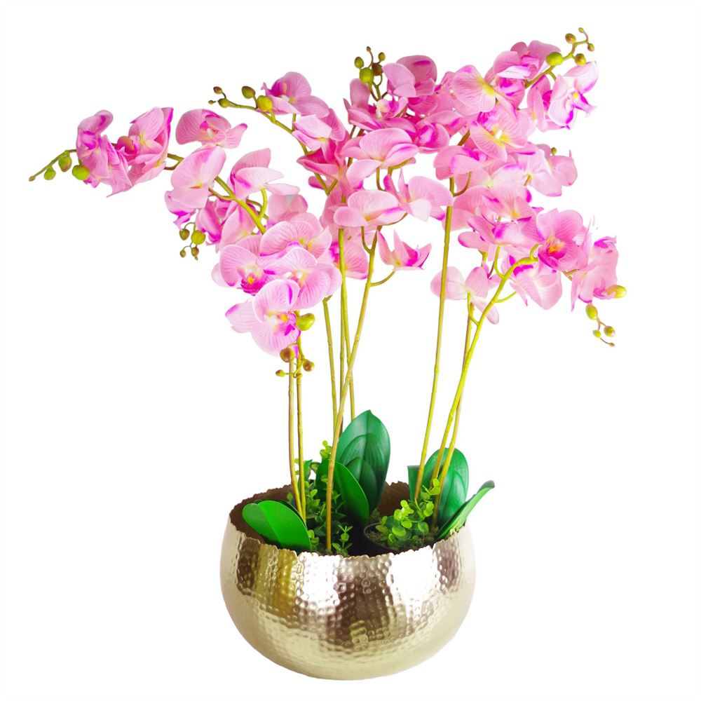 Leaf Gold Hammered Curvy Edge Metal Bowl Planter 32 x 20cm Image 2