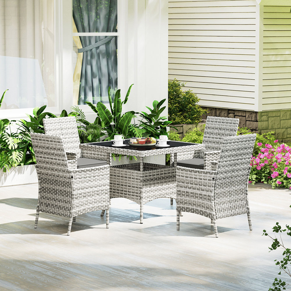 Outsunny 4 Seater Mixed Grey Rattan Patio Dining Set with Cushions Image 3