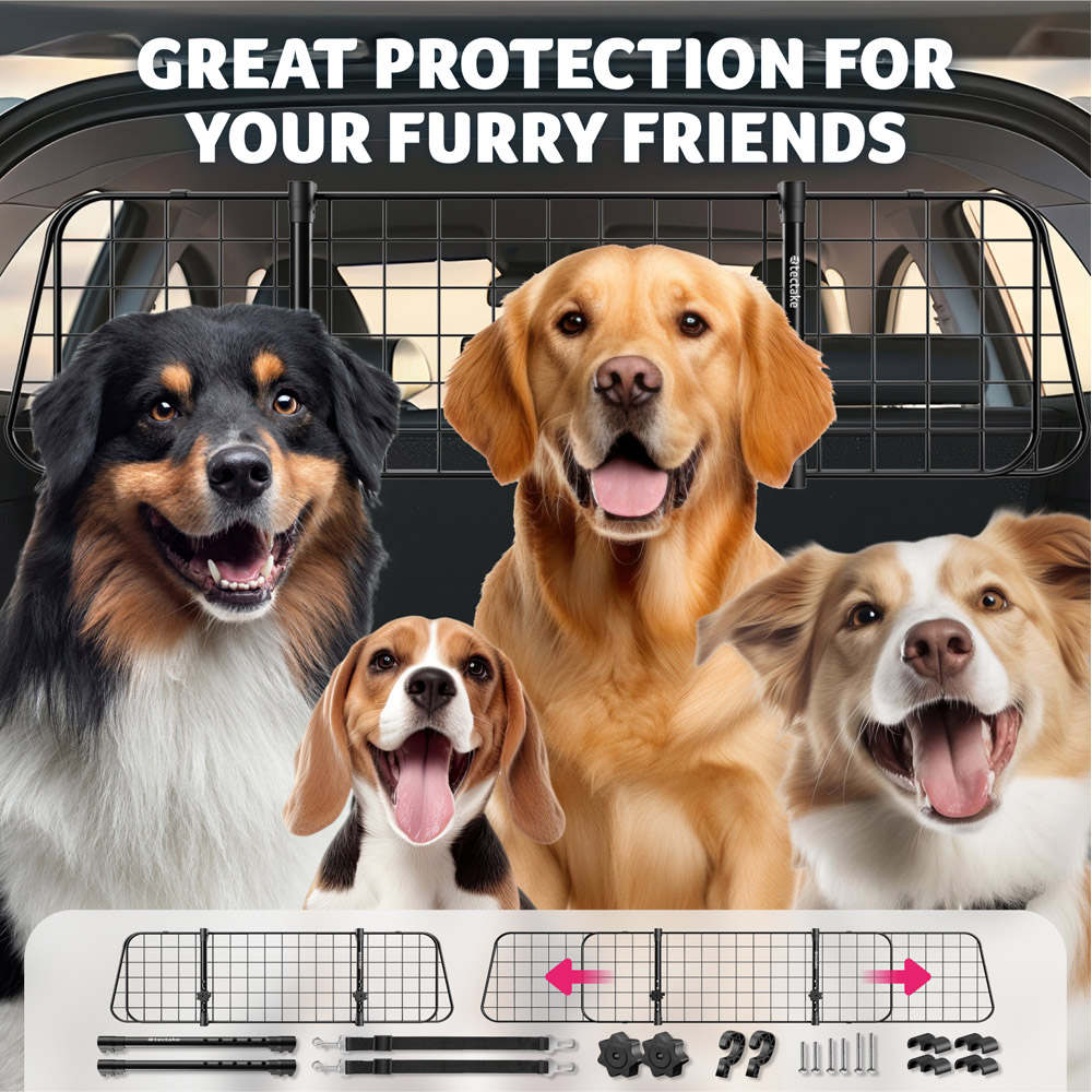 tectake Adjustable Mesh Steel Car Dog Barrier with 2 Seat Belts 91.5 x 30.5 x 5cm Image 8