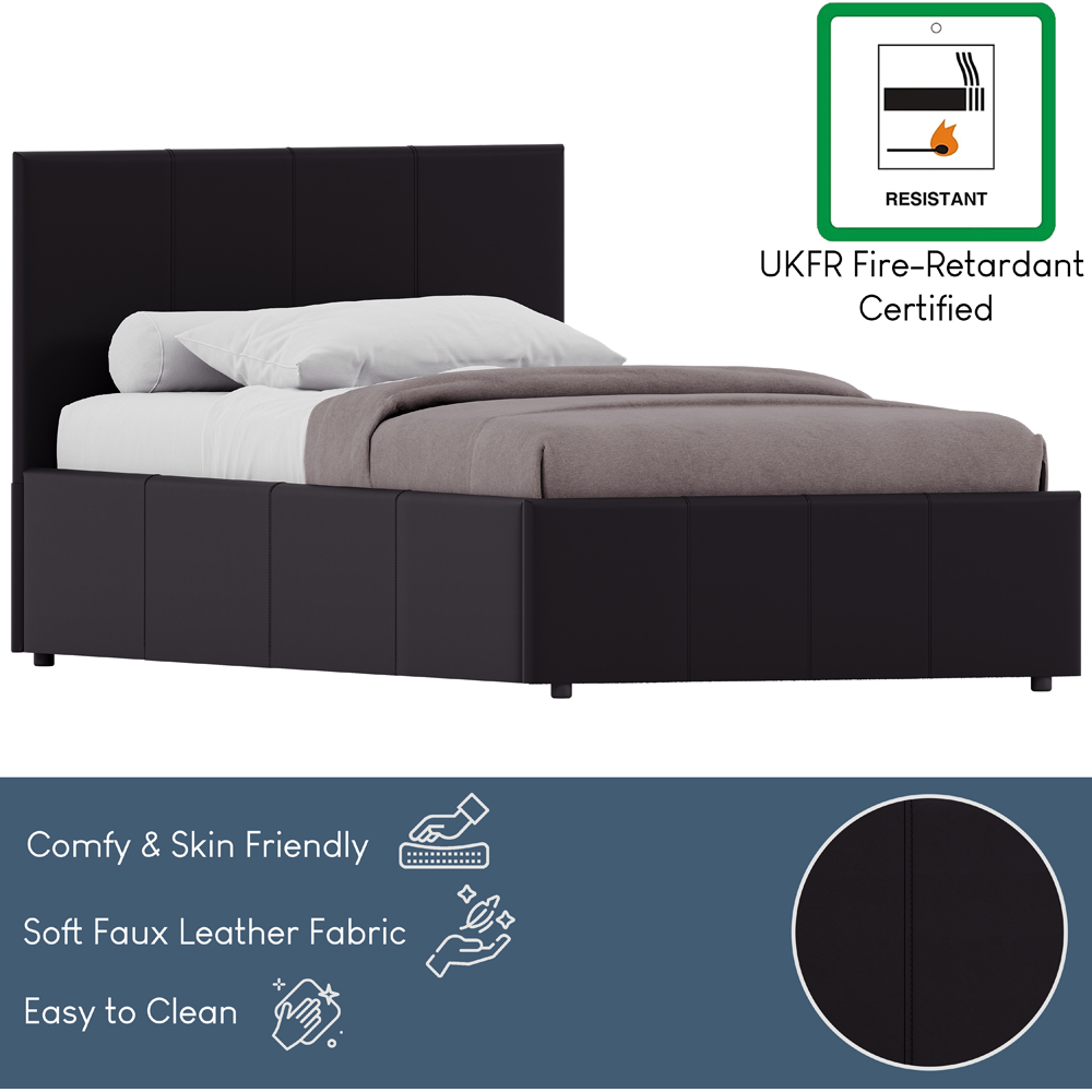 VIDA DESIGNS Lisbon Single Ottoman Black Faux Leather Bed with Gel Memory Foam Mattress Image 4
