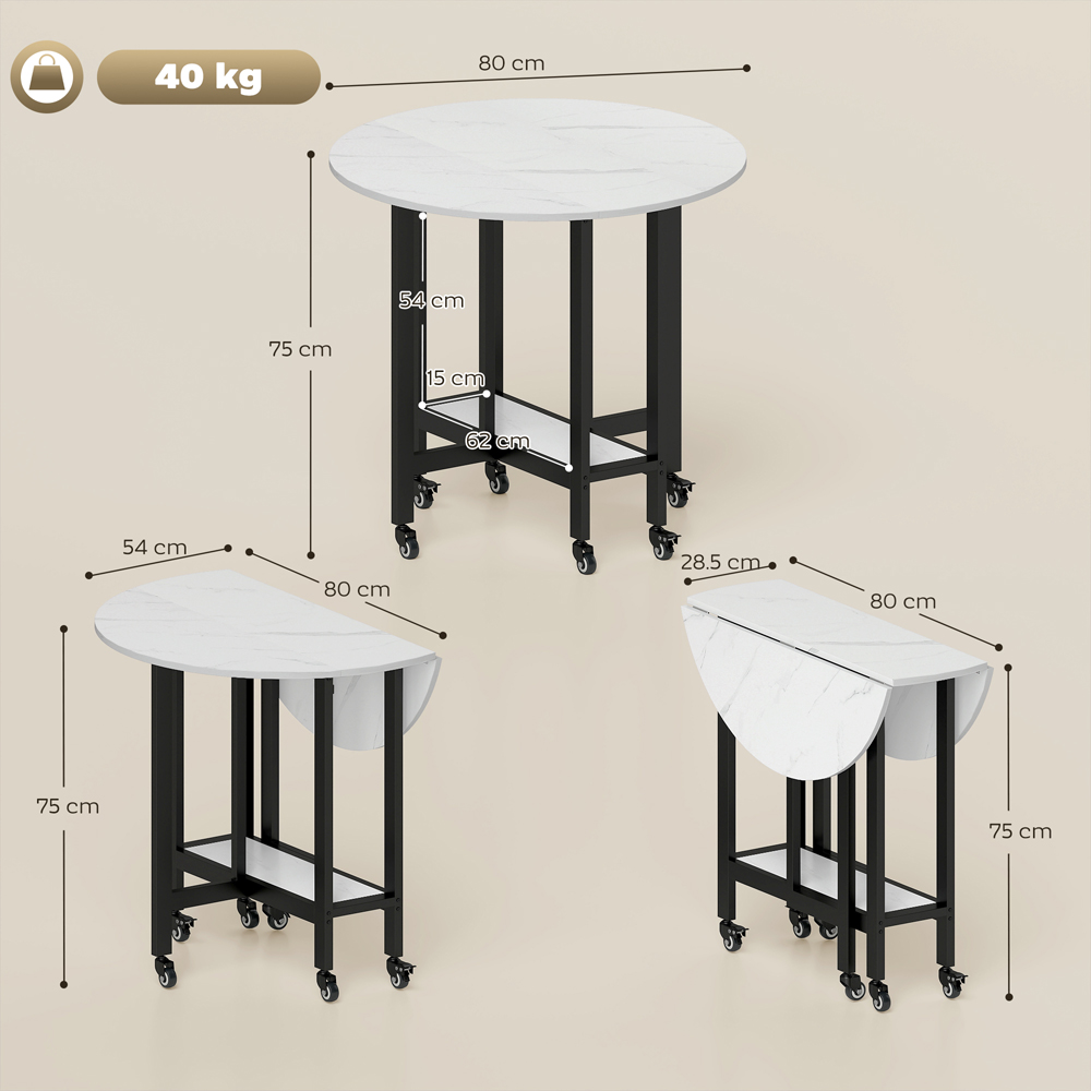 Portland 4 Seater Single Shelf White Marble Drop Leaf Folding Dining Table 80cm Image 8