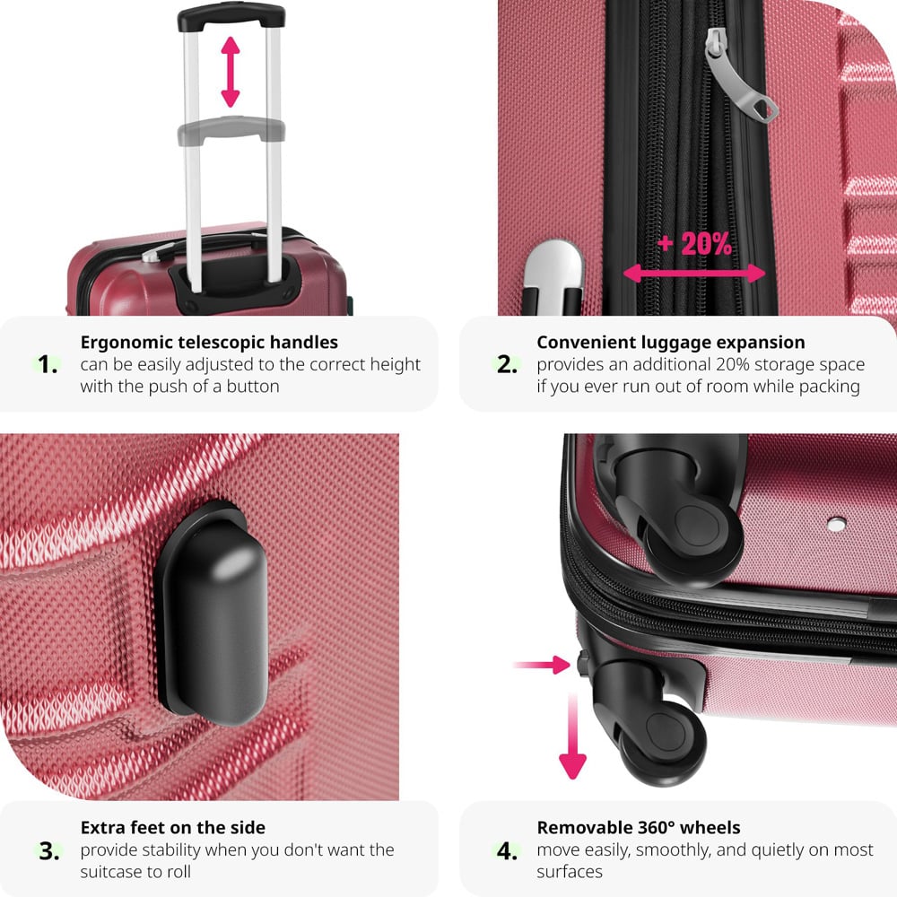 Tectake Set of 4 Burgundy Hard Shell Travel Suitcase Set Image 4