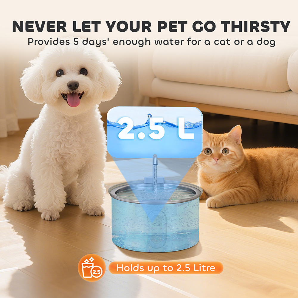 PawHut 2.5L Stainless Steel Ultra-Silent Cat Water Fountain Image 6