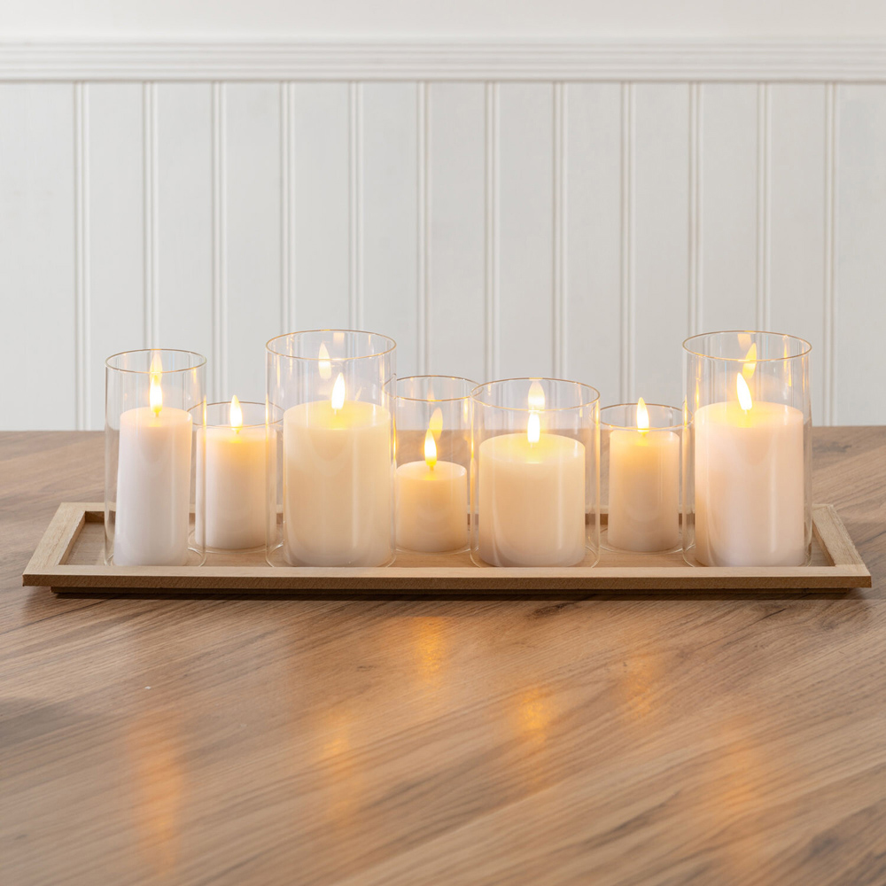 Set of 7 LED Candle Tray Clear Glass Image 2