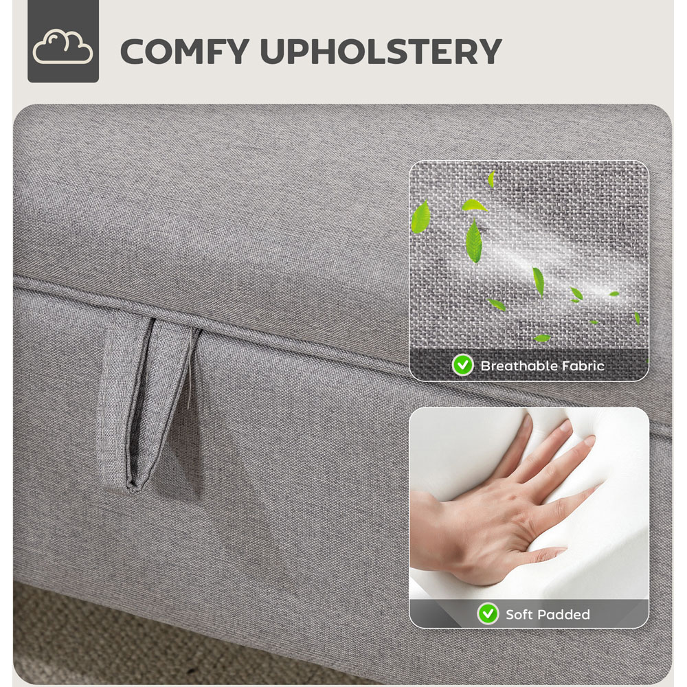 HOMCOM Light Grey Linen Fabric Ottoman Storage Box Image 7