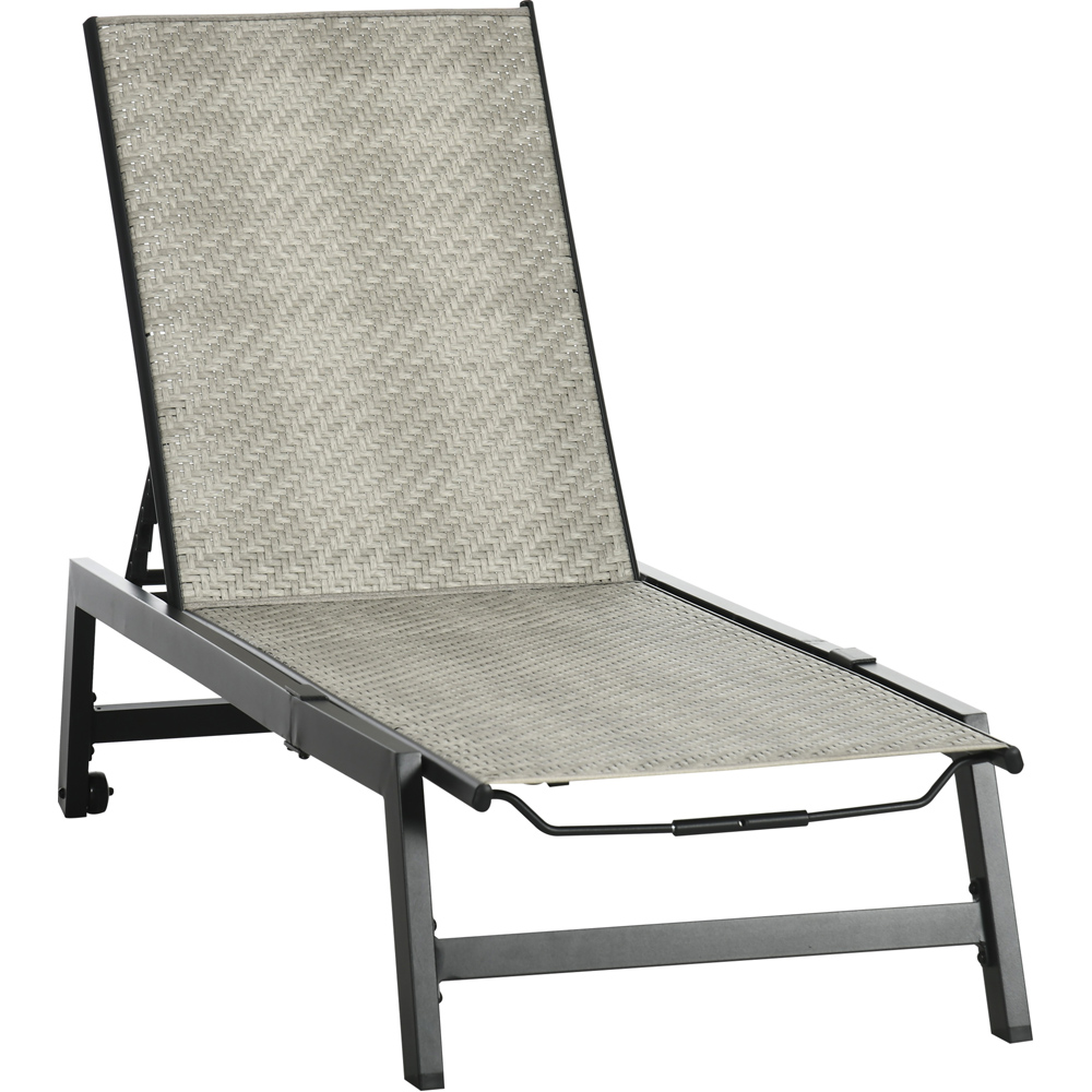 Outsunny Grey PE Rattan Adjustable Backrest Sun Lounger with Wheels Image 2