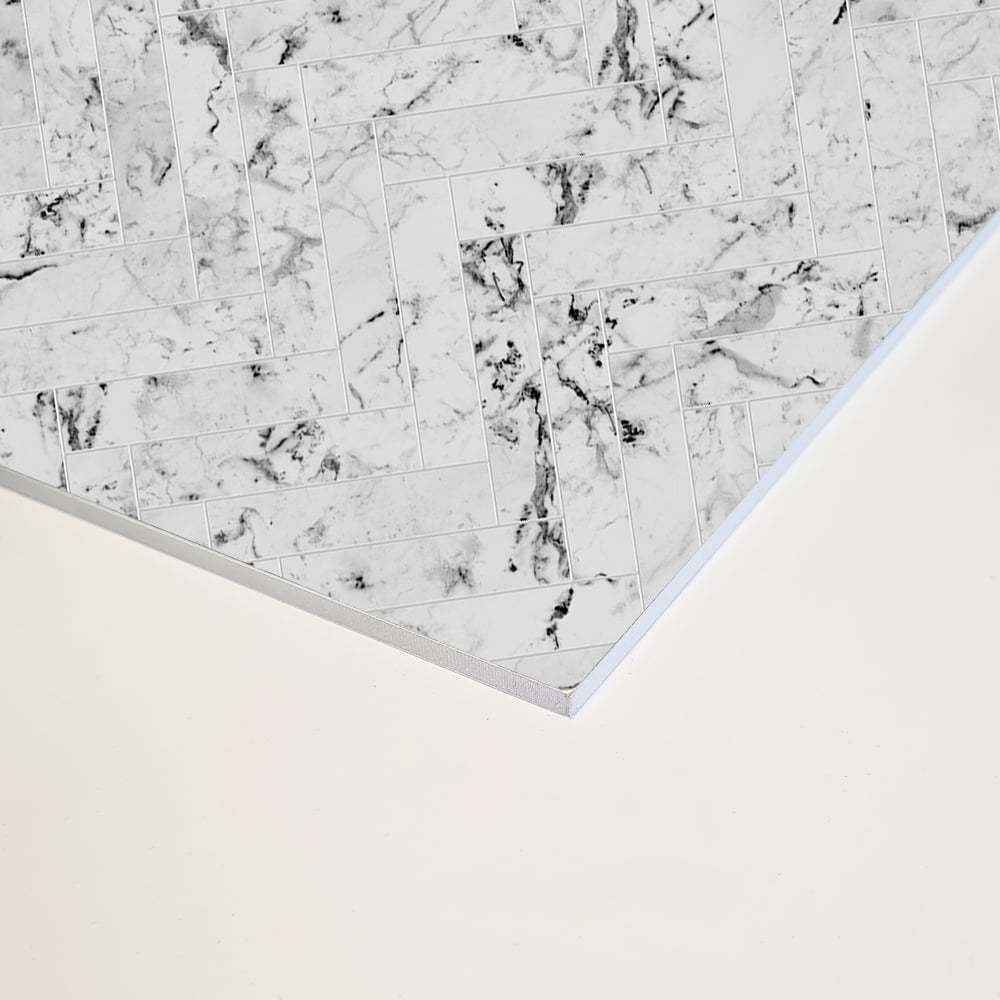 Wetwall Alloy Carrara Marble Herringbone Shower Wall Panel 900mm Image 3