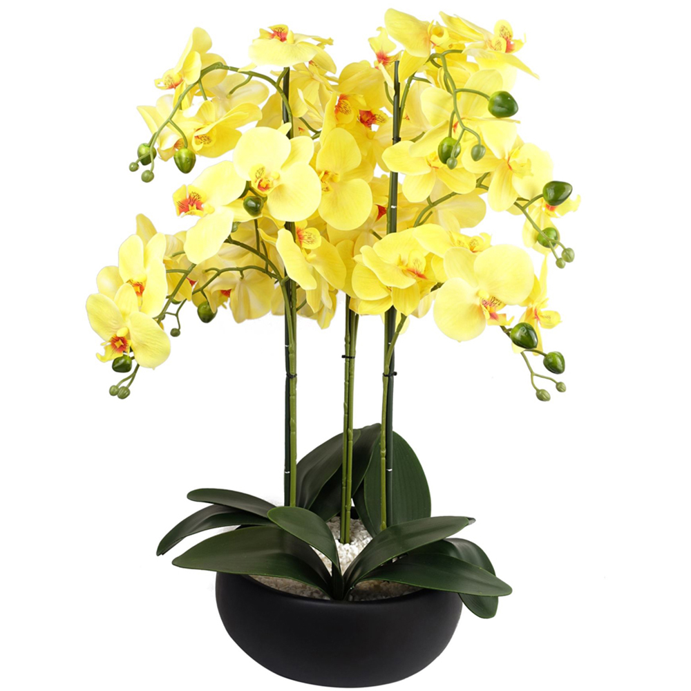 Leaf Pink Orchid Artificial Plant in Black Ceramic Planter 2ft Image 1
