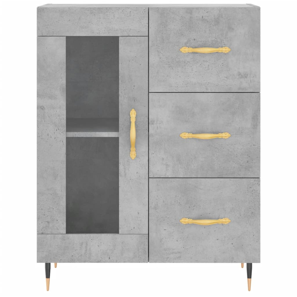 vidaXL 3 Glass Door 3 Drawer Concrete Grey Highboard Image 8