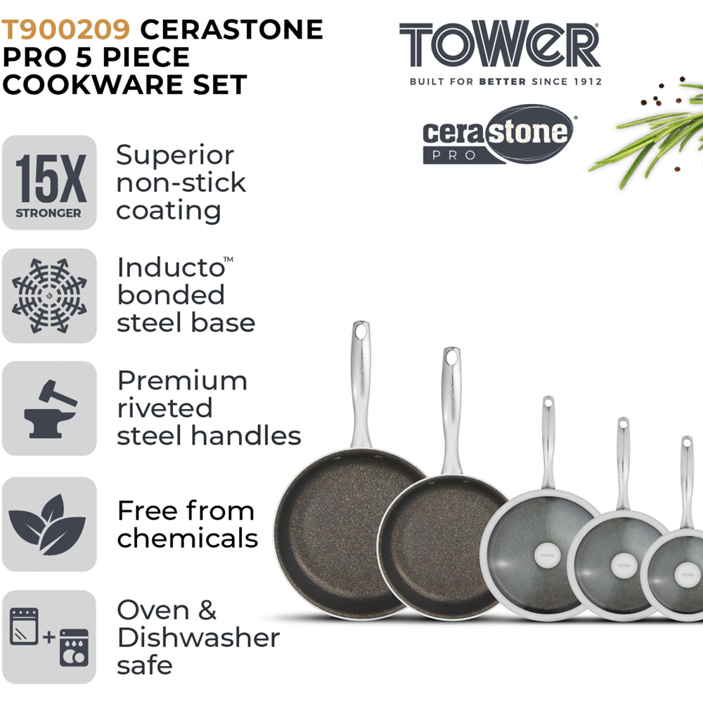 Tower 5 Piece Cerastone Pro Non Stick Pan Set with Glass Lids Image 3
