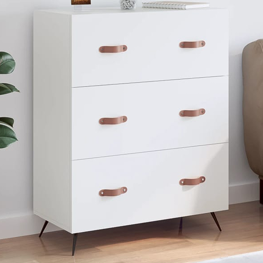 vidaXL 3 Drawer White Wooden Chest of Drawers Image 1