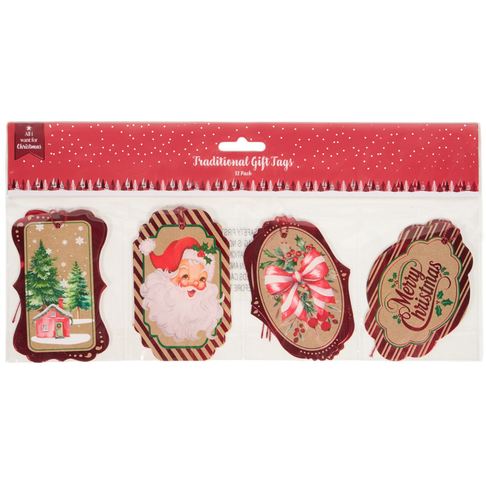 Pack of 12 Traditional Kraft Gift Tags Image 1