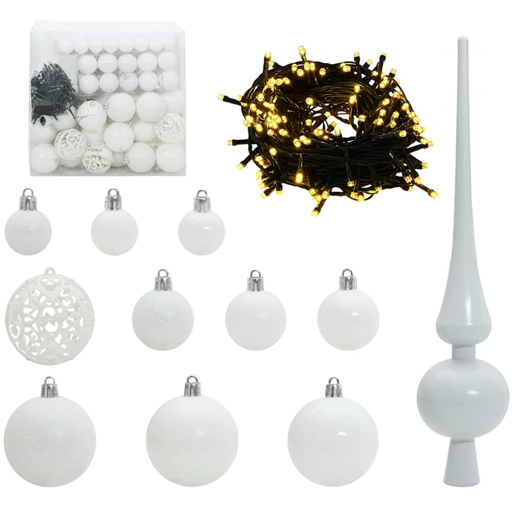 vidaXL Pre-Lit Warm White LED and White Baubles Green Slim Artificial Christmas Tree 8ft Image 4
