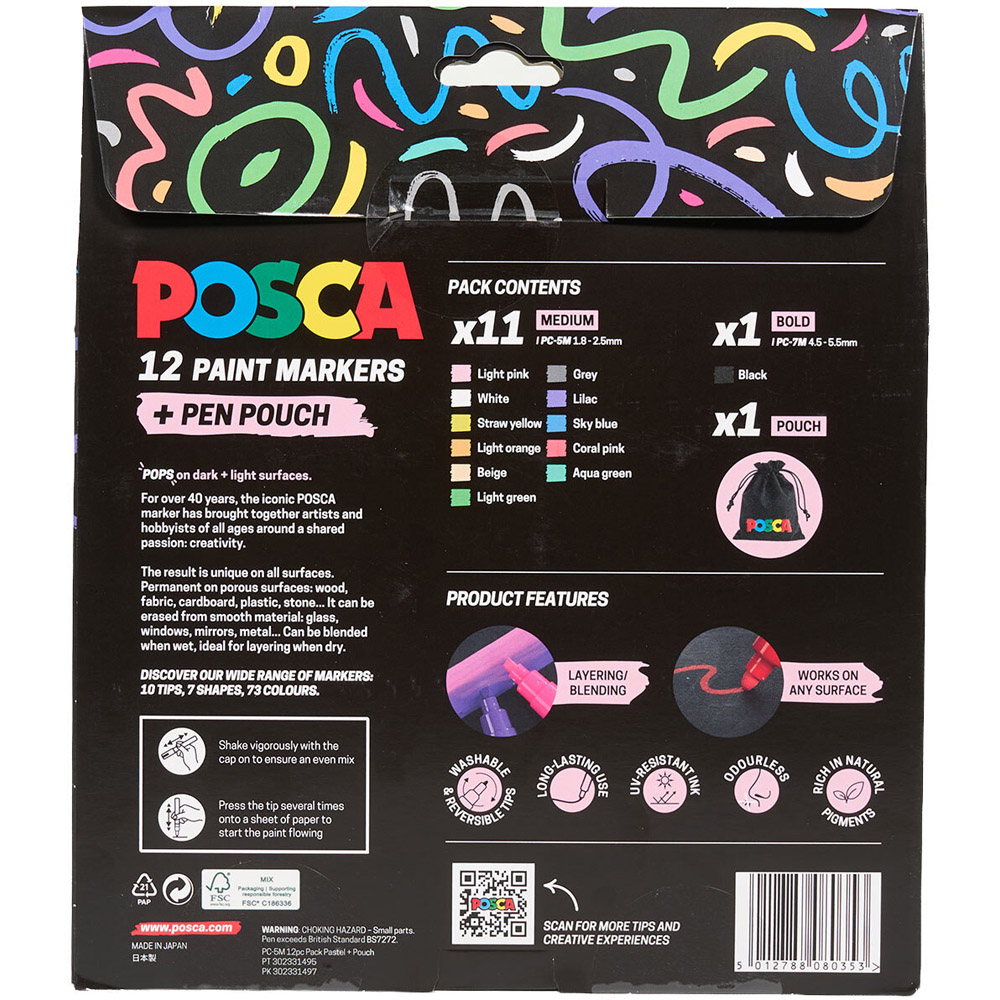 Pack of 12 Posca Medium Pastel Marker Pens with Pouch Image 3