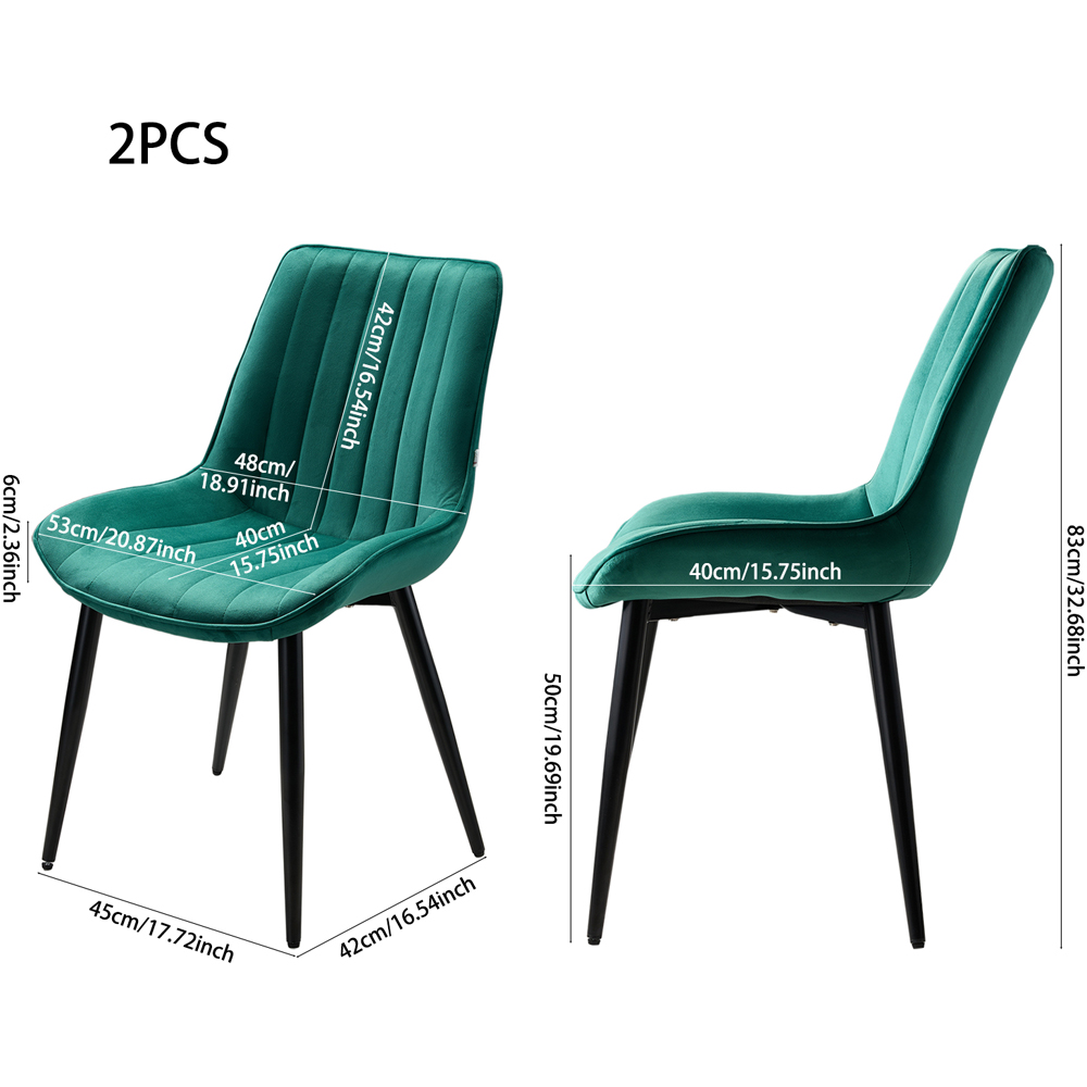 Living and Home Set of 2 Green Velvet Dining Chairs Image 9