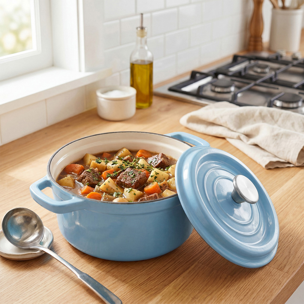 Living and Home 2L Light Blue Enamelled Cast Iron Dutch Oven Image 7
