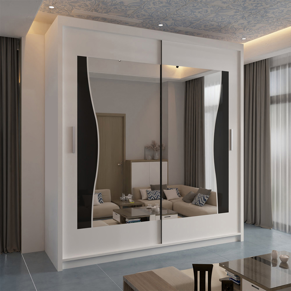 Sliding Wardrobes 4U Batumi 2 Door White Wide Curved Mirrored Wardrobe 203cm Image 4
