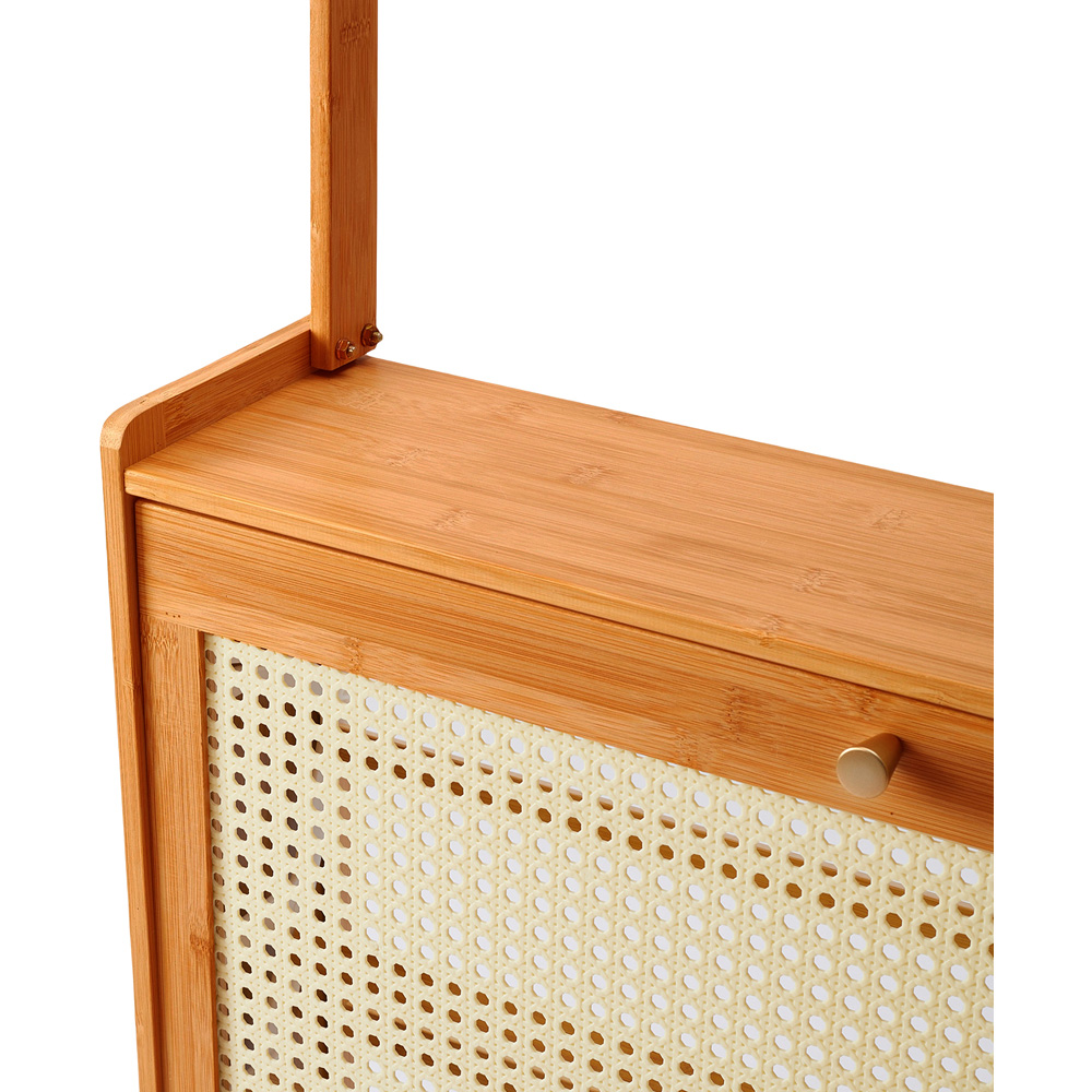 Living and Home 2 Flip Down Drawer Light Taupe Bamboo Shoe Cabinet with 8 Hooks Image 3