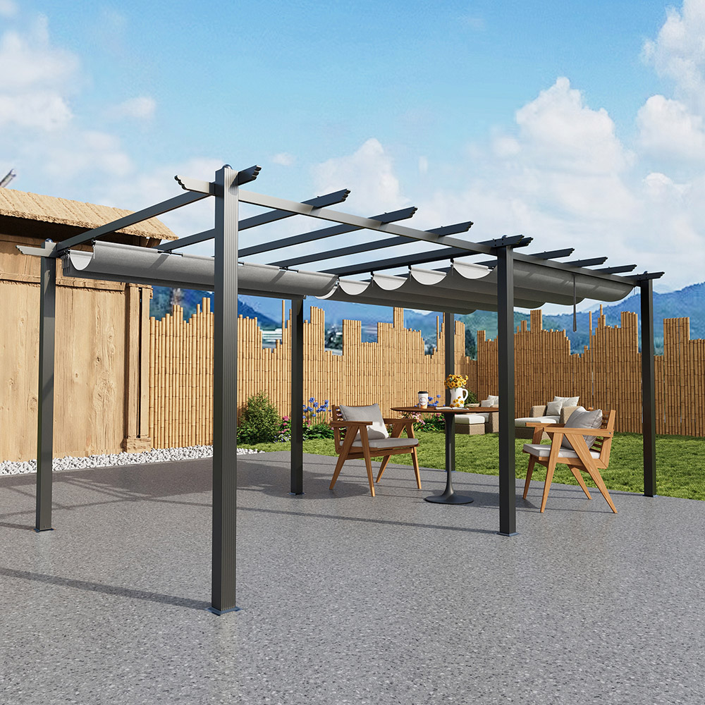 Living and Home 6 x 3m Light Grey Aluminium Pergola with Retractable Roof Image 7