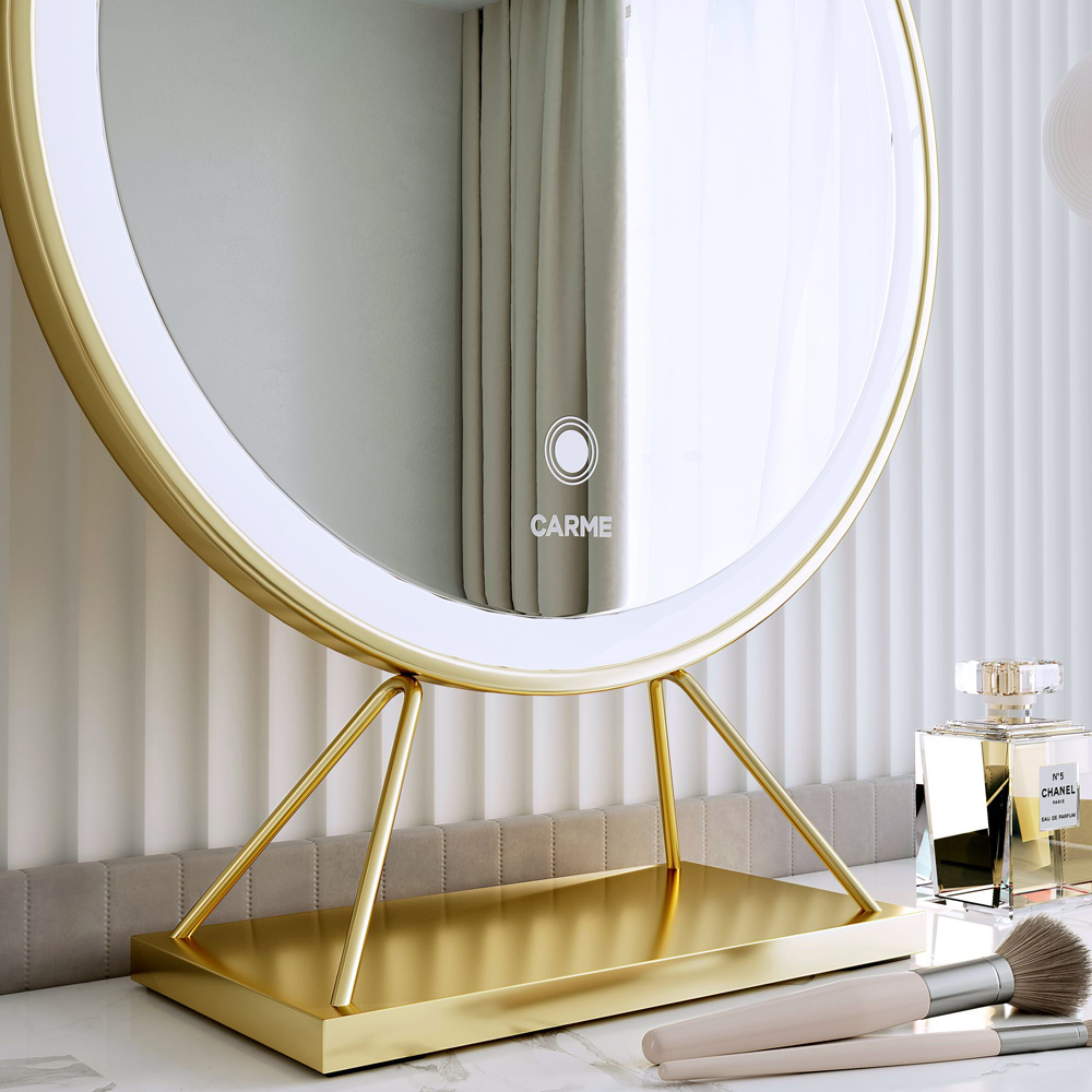 CARME Home Tokyo Glow 2 Drawer Grey Velvet Dressing Table Set with LED Mirror Image 5