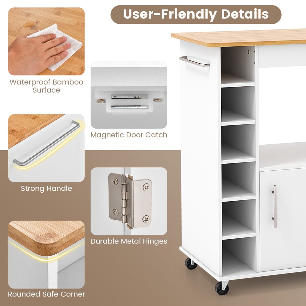 Costway Rolling White Kitchen Island with Storage and Towel Rack Image 8