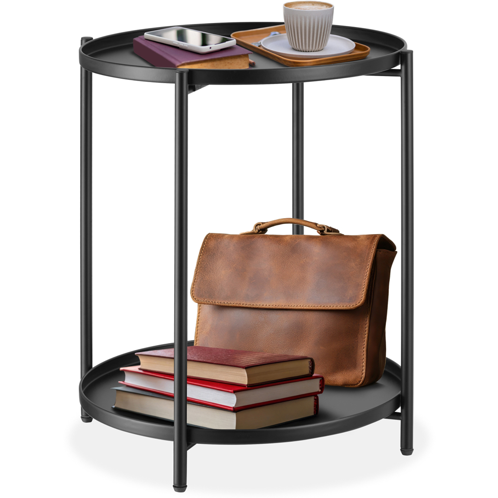tectake Oxford 2 Shelf Black Round Bedside Table Image 2