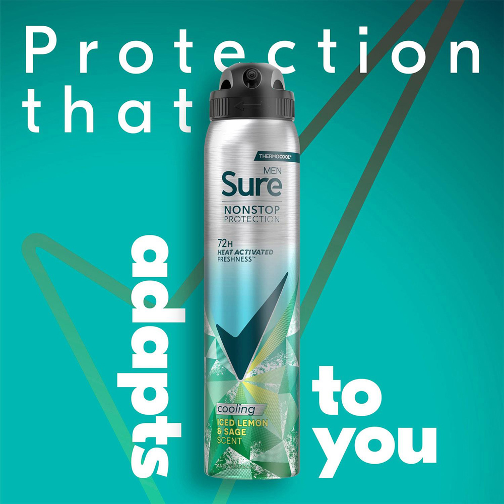 Sure Men Nonstop Protection Iced Lemon and Sage Antiperspirant Deo Aerosol 250ml 6 Pack Image 4