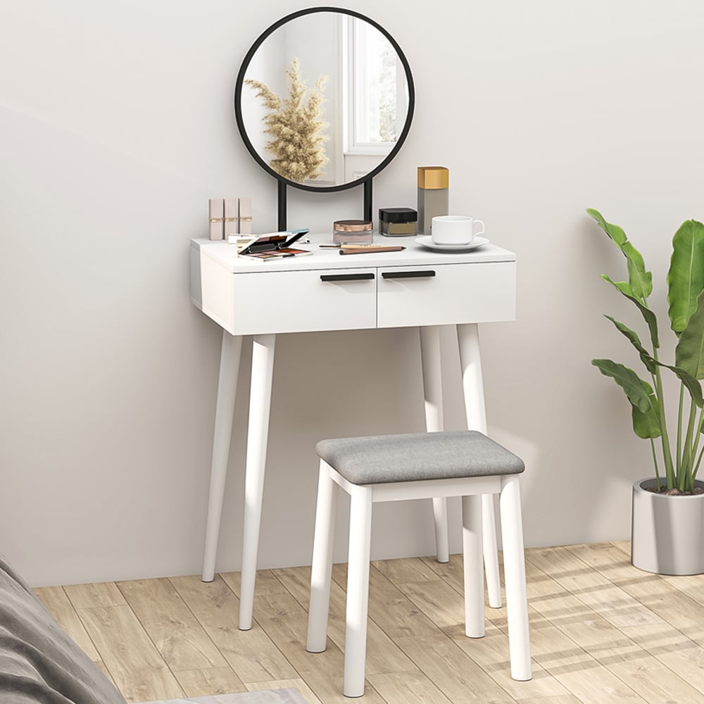 HOMCOM 2 Drawer White Dressing Table Vanity Set with Mirror and Stool Image 1