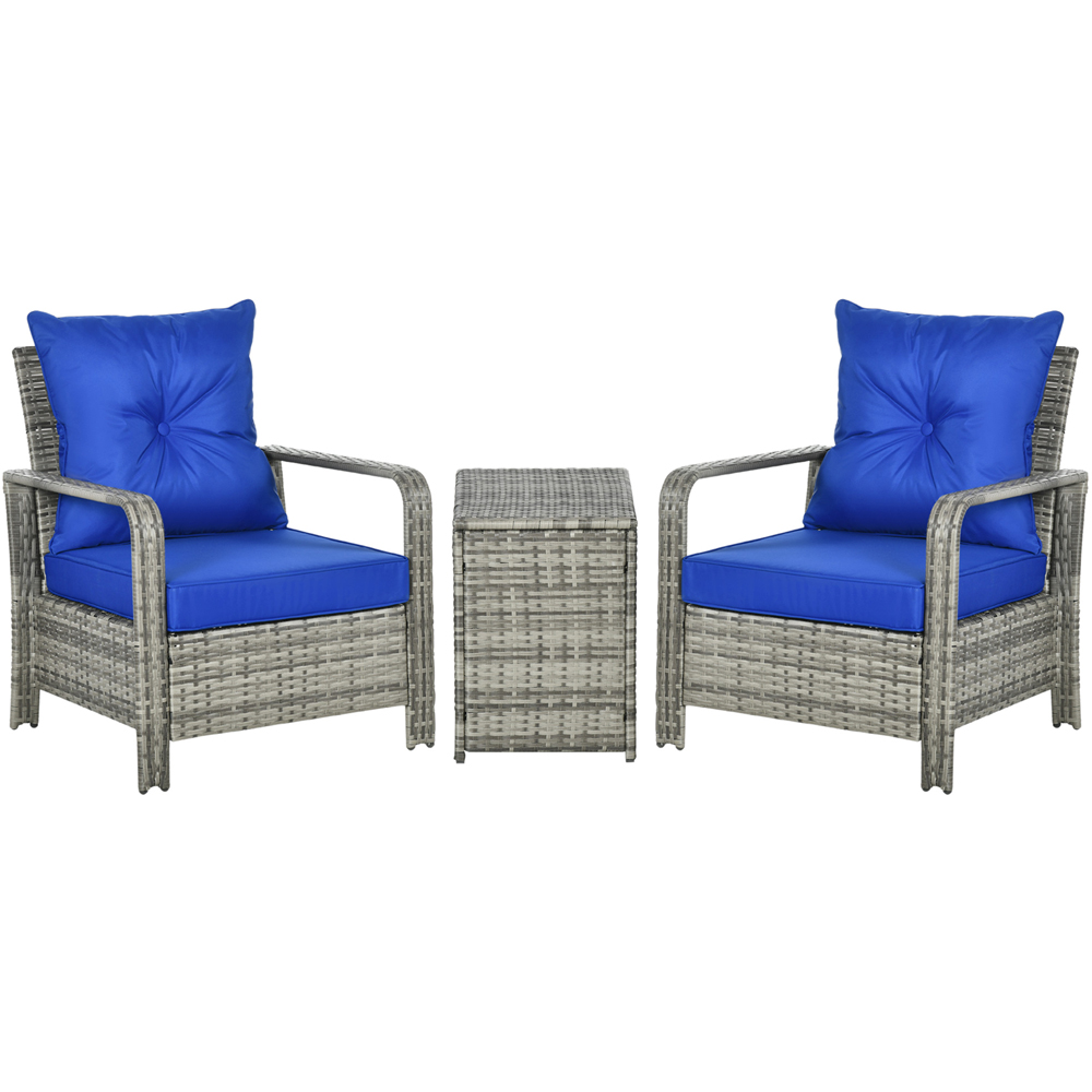 Outsunny 2 Seater Blue Rattan Lounge Set with Storage Image 2