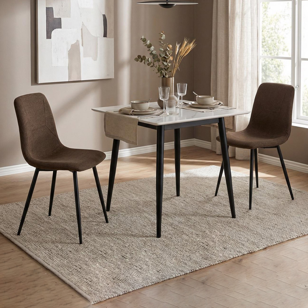 FWStyle Esme Set of 2 Dark Brown and Black Linen Upholstered Steel Frame Dining Chair Image 1