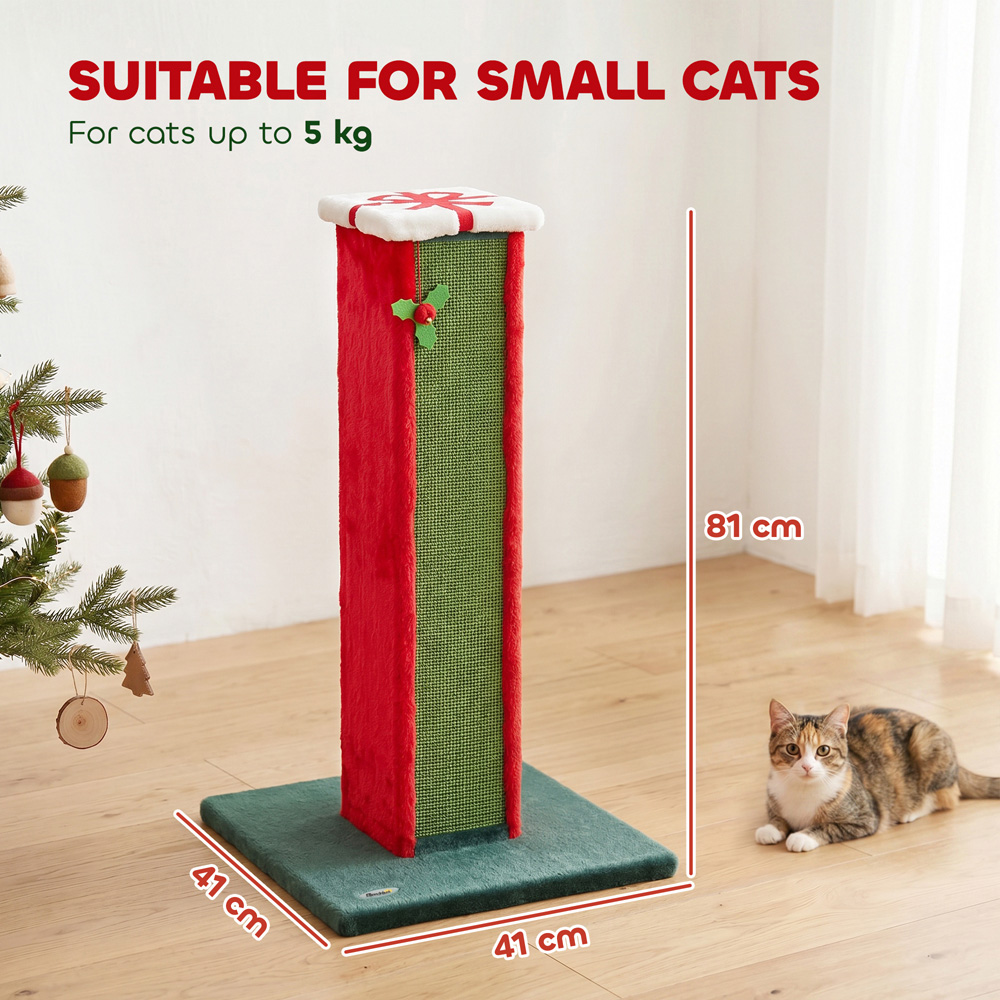 PawHut Green Cat Scratching Post with Bell Toy 81cm Image 9