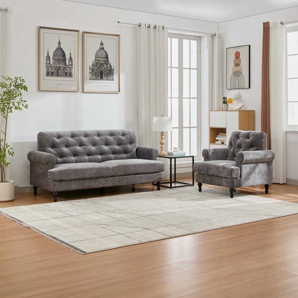 Furniture One 4 Seater Grey Mid Century Sofa Set Image 7
