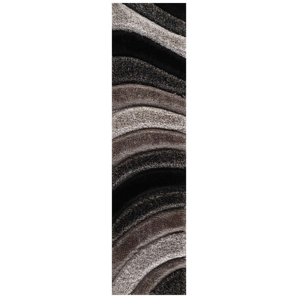 Desire Rug Modern Grey Waves Shimmer Soft Shaggy Area Rug 60 x 220cm Image 1