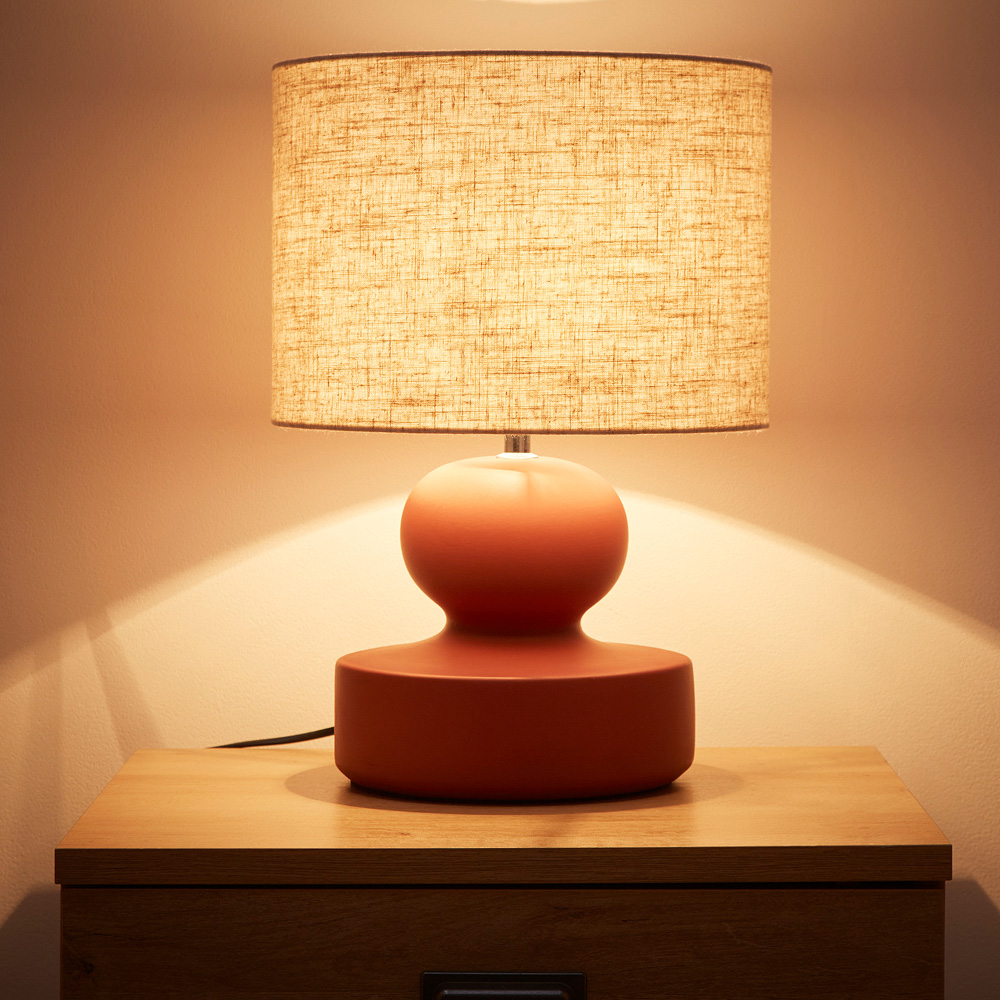 Kliving Lia Natural Linen Shade Red Ceramic Table Lamp Image 3