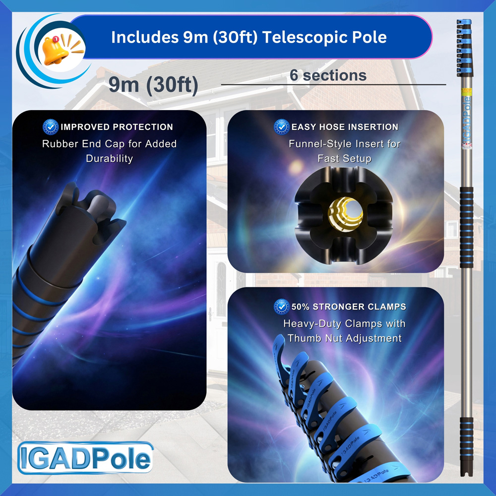 IGAD Pole Water-Fed Extension Pole Cleaning Kit with Cobweb Duster and Squeegee 9m Image 7
