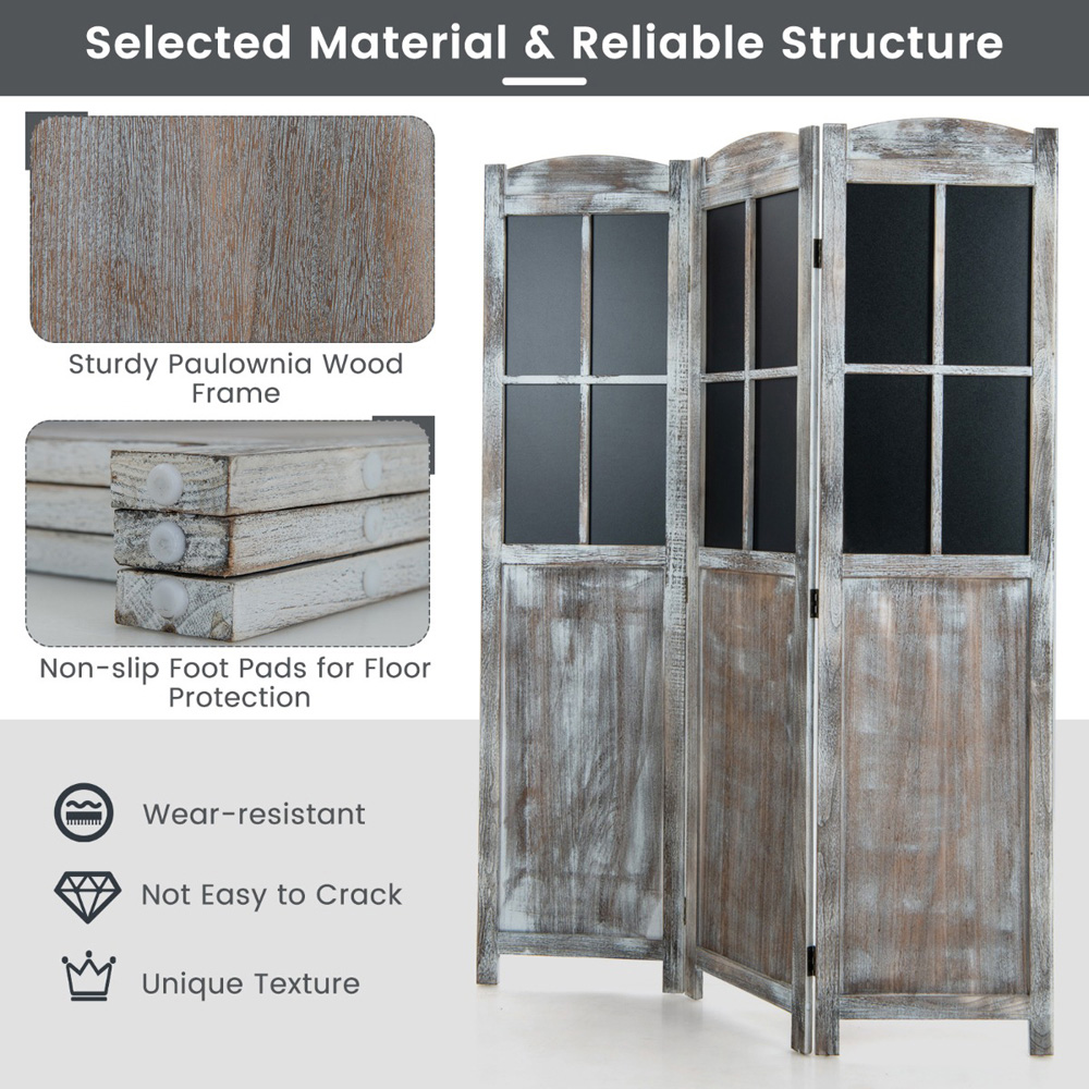 Costway 3 Panel Rustic Brown Vintage Foldable Room Divider Image 8