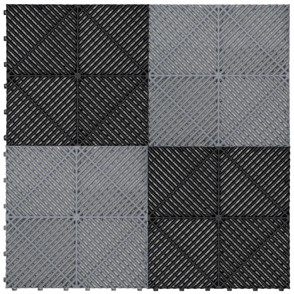 Monstershop 90 Black and 30 Grey Vented Garage Floor Tiles with Edges Image 1