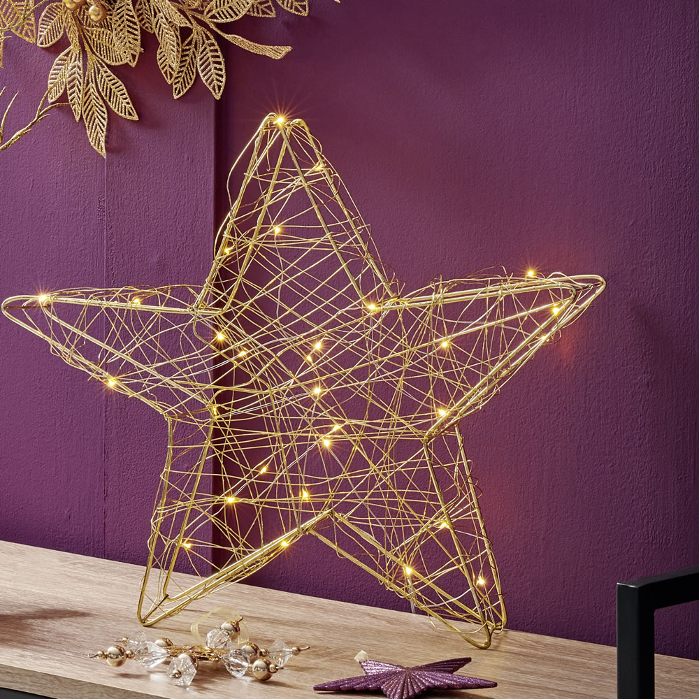Wilko Midnight Magic Gold Star Wire Christmas Decoration with LED Lights Image 3
