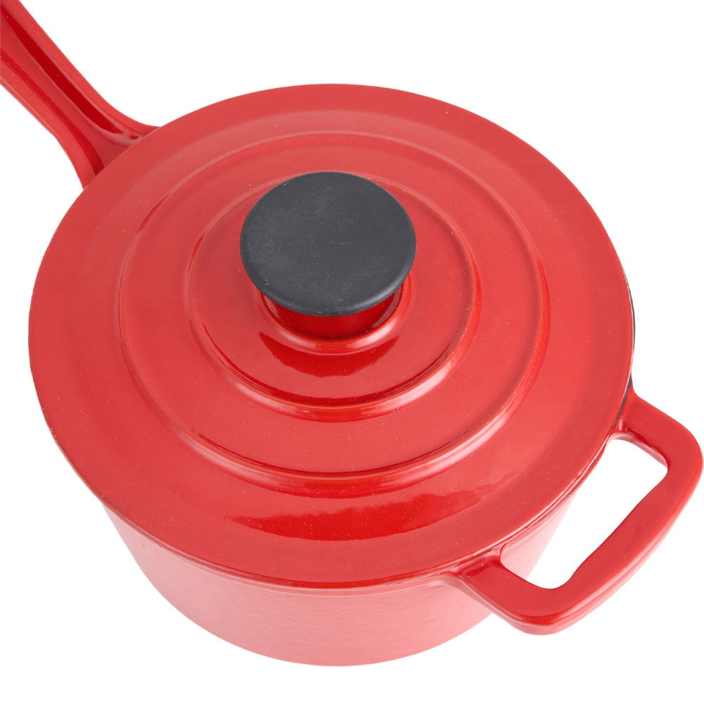 Living and Home 2L Red Cast Iron Enamel Saucepan with Lid Image 5