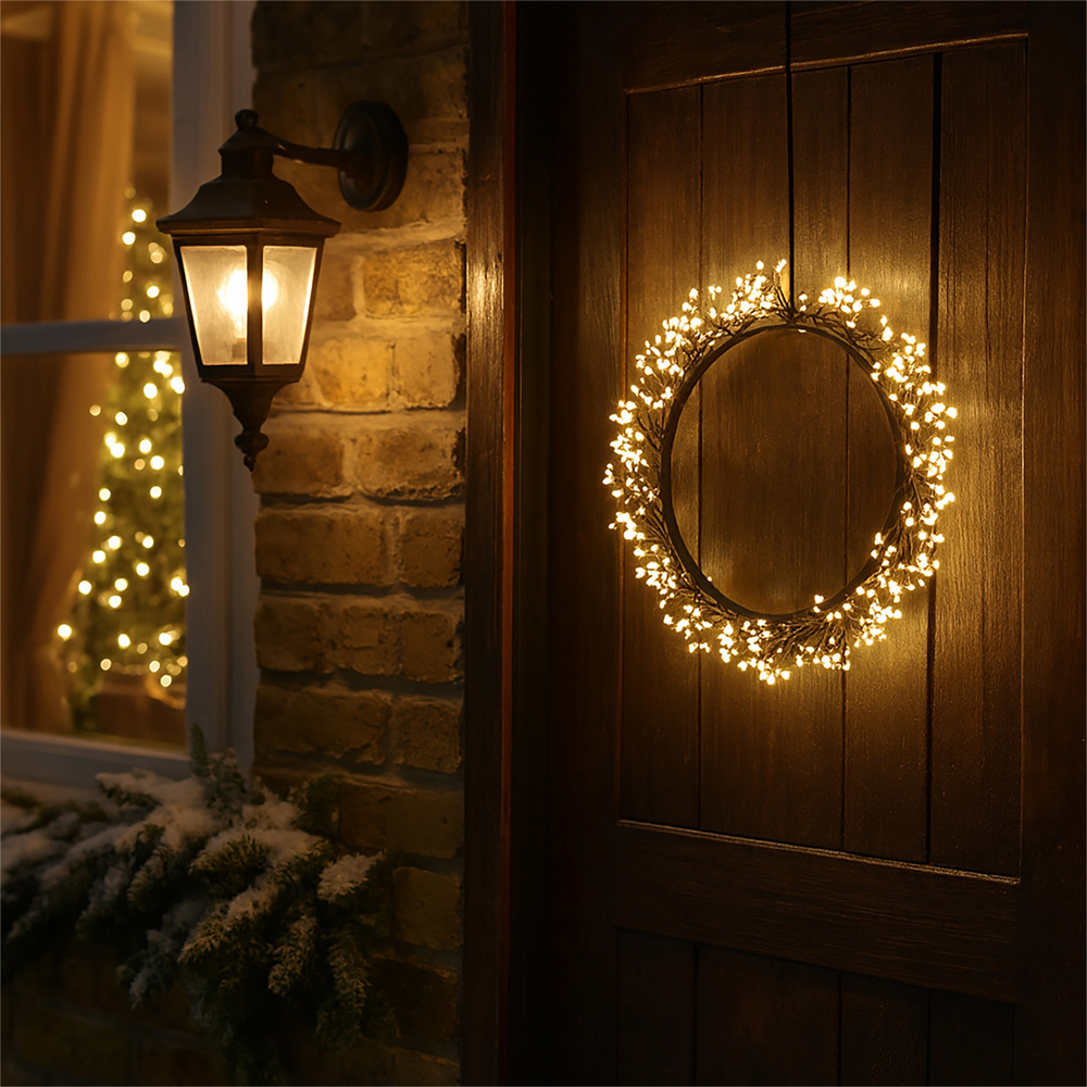 Xmas Haus Black 900 Warm White Micro LED Christmas Wreath 35cm Image 2