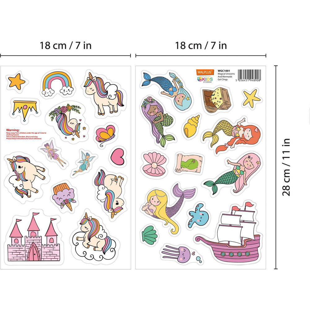 Walplus Magical Unicorns and Mermaids Double Sided Reusable Gel Window Sticker 28 Piece Image 7