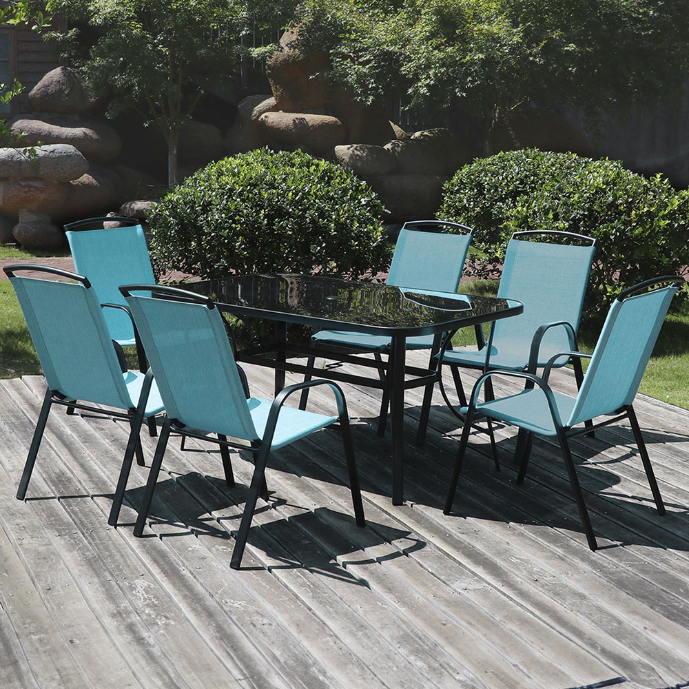 Outdoor Essentials Palma Steel 6 Seater Patio Dining Set Teal Image 1