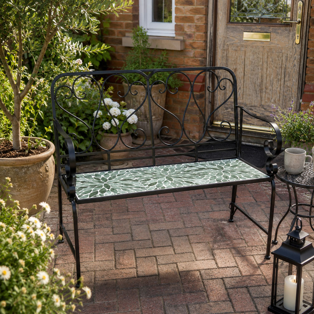 Shatchi Leaf Mosaic 2 Seater Garden Bench Image 3