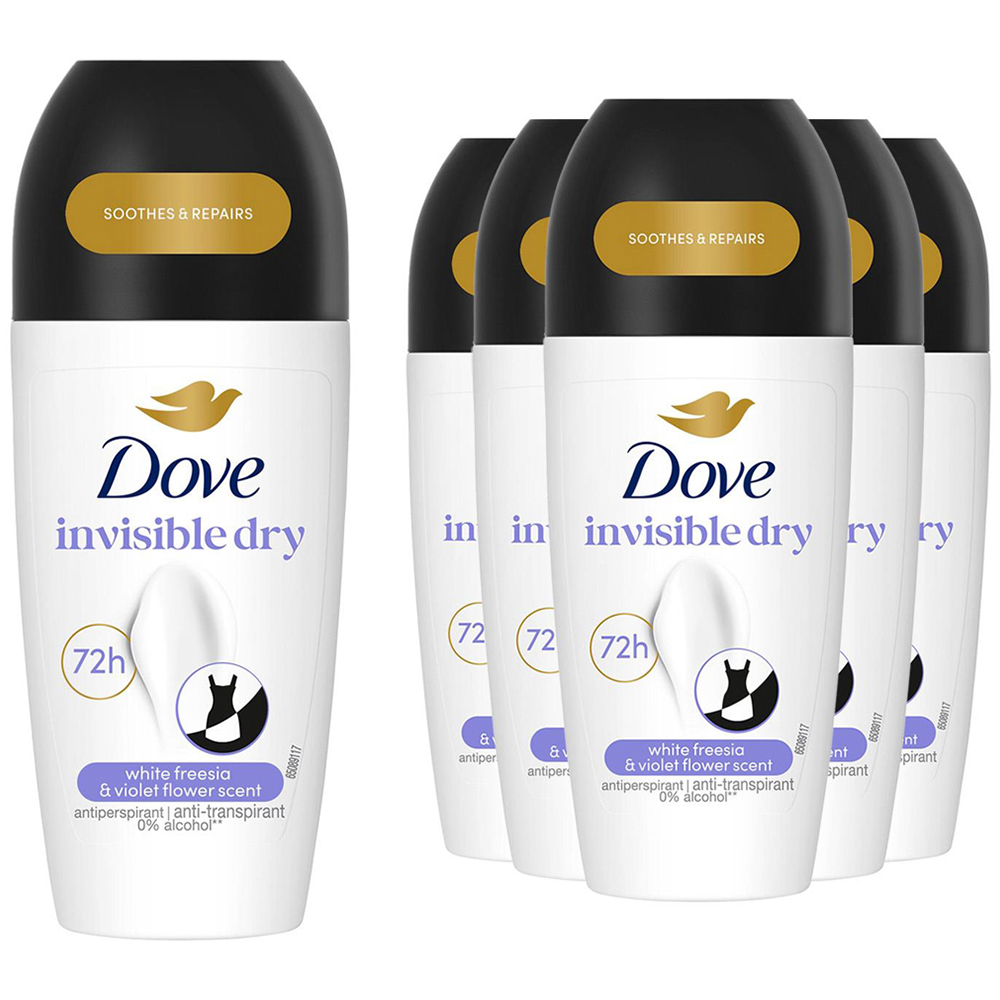 Dove Antiperspirant Advanced Care Invisible Dry 48H Roll On Deodorant 50ml 6 Pack Image 1