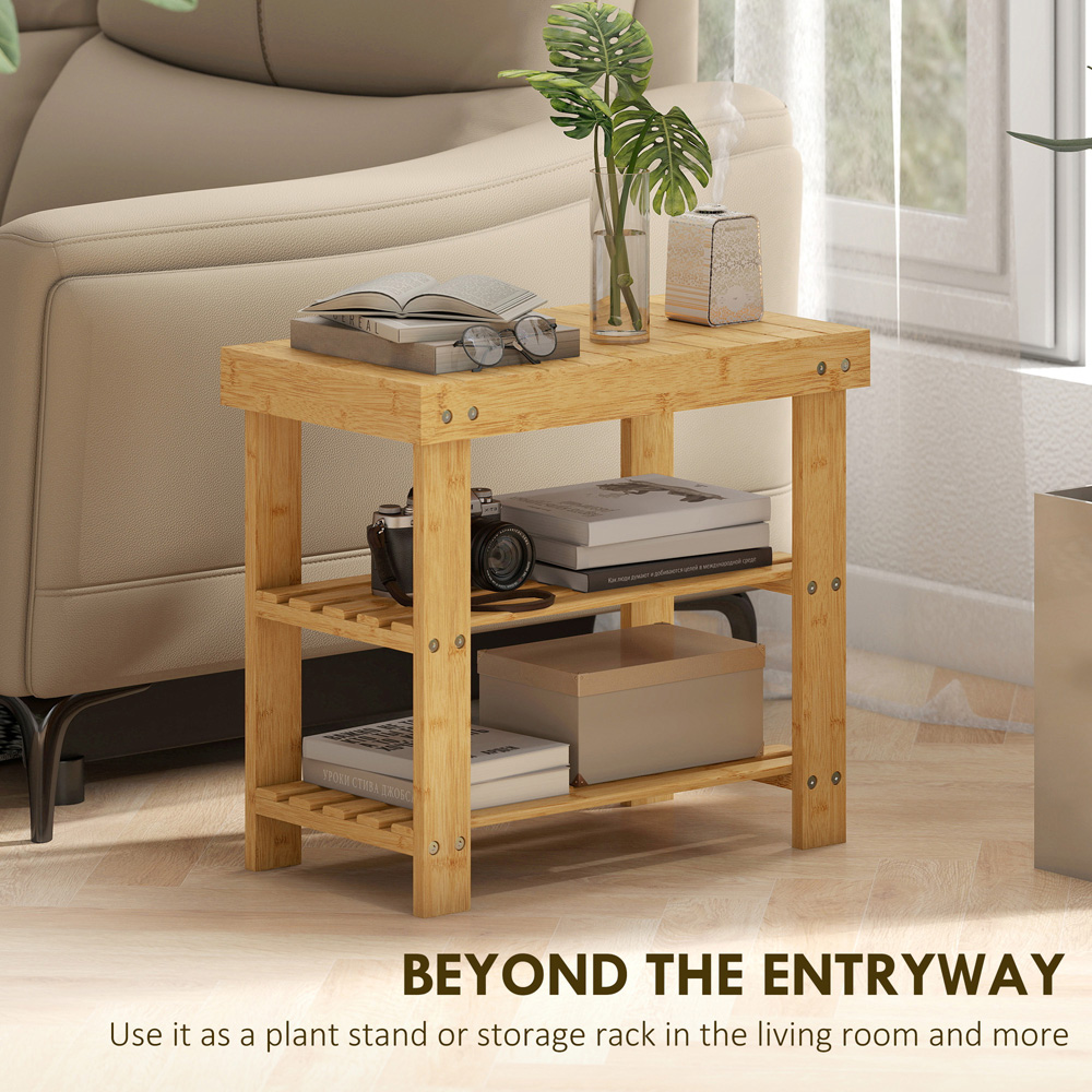 Portland 2 Shelf Wood Finish Bamboo Entryway Shoe Bench Image 6
